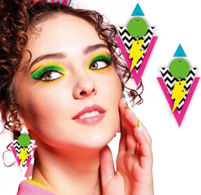 Produktbild von 80s Ohrschmuck Blitzmuster Neonfarben Karneval Vintage Retro Fashion Accessoire Kostüm Party Zeitreise Impact Statement, Farbe: Mehrfarbig
