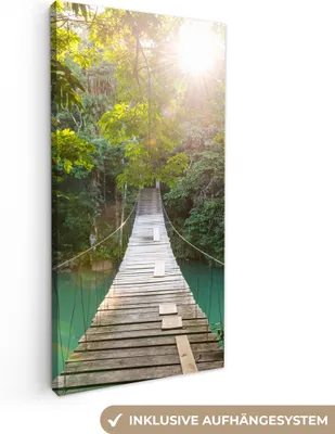 Produktbild von MuchoWow® - Leinwandbilder - Dschungel - Wasser - Brücke - Natur - Pflanzen, Wandbild, Wanddeko Bilder Wohnzimmer, 20x40cm