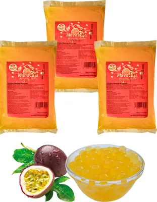 Produktbild von Bubble Tea Popping Boba Mix - 3 x 600g Maracuja Boba Fruchtperlen - Glutenfrei Boba Perlen- Aktion: 1 Gratis 600g Packung