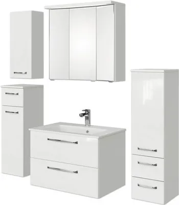 Produktbild von Pelipal Badmöbel-Set Kumba BxHxT 137 x 200 x 50 cm Frontfarbe weiß glanz mit Mineralguss-Waschtisch weiß, Midischrank, U