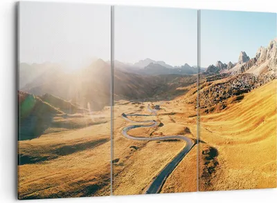 Produktbild von Bild auf Leinwand - Leinwandbild - 3 Teile - Sonne Berge Weg - 105x70cm - Wand Bild - Wanddeko - Wandbilder - Leinwanddruck - Bilder - Wanddekoration - Leinwand bilder - Wandbild - CE105x70-4836