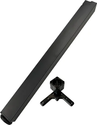 A black table leg and a black mounting bracket are shown against a white background.
