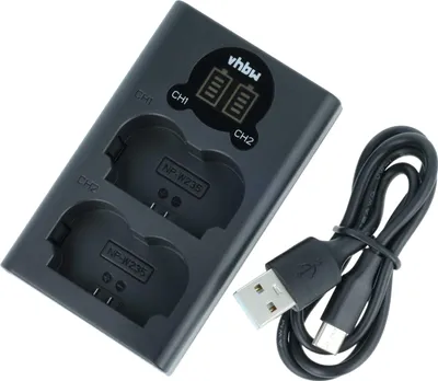Produktbild von vhbw Dual Micro-USB + USB-C Ladegerät kompatibel mit Fuji Fujifilm GFX100 II, GFX100S Kamera - Ladeschale + Micro-USB Kabel Ladeanzeige + Display