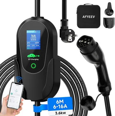 Obrázek produktu pro Nabíječka pro elektromobily typu 2, výkon 3,68 kW, s ovládáním přes aplikaci, 6 metrů nabíjecího kabelu a nastavitelným proudem