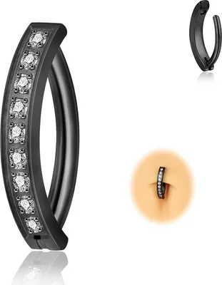 Image de 14G noir titane piercing au nombril Clicker Zirconia 10mm/12mm Belly Piercing
