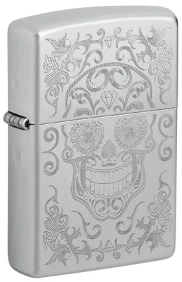 Produktbild von Zippo Sturmfeuerzeug - Skull, Satin Chrome, Auto Engrave - Nachfüllbar - Wiederv