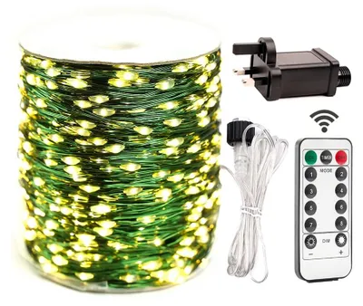 Lichterkette 20 m, 200 LEDs, warmweiß, mit Fernbedienung, 8 Modi