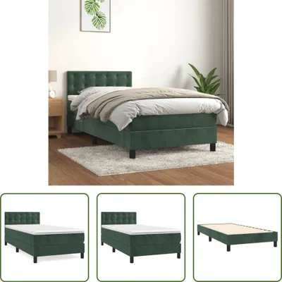 Produktbild von The Living Store Boxspringbett mit Matratze Dunkelgrün 80x200 cm Samt