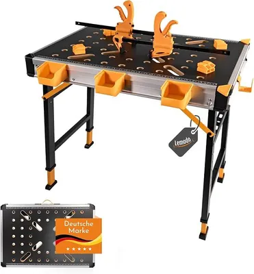 Imagen del producto de Banco de trabajo móvil, plegable, con altura ajustable, capacidad de carga de 454 kg