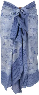 Produktbild von Leichter Pareo Schal, Sarong, Handbedrucktes Baumwolltuch - Blau Kombination 16, Uni, Baumwolle, 160*100 cm, Sarongs & Tücher