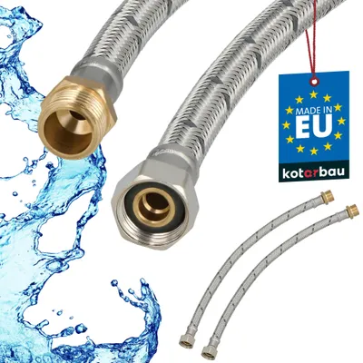 Obrázek produktu pro KOTARBAU® Sada 2 ks ohebné hadice 3/8 palce, vodní hadice 40 cm, vyztužená hadice, vnější závit x vnitřní závit, přípojná hadice, armatury, hadice k vodovodnímu kohoutku