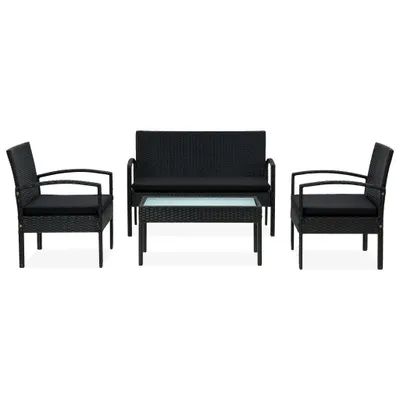 Immagine prodotto di vidaXL Set da salotto da giardino 4 pezzi con cuscini in polirattan nero
