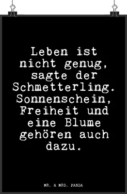 Produktbild von Mr. & Mrs. Panda Bild Leben ist nicht genug,... DIN A4 - Schwarz - Geschenk, Wandbild, drucke, Schmetterling, Kunstdruck, poster, Plakat, Spruch, Andersen, Zitat, Sprüche