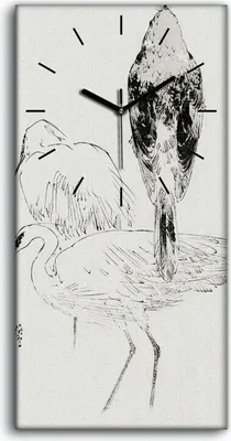 Produktbild von Wandbild Leinwand Bilder mit Uhr 30x60 Zeichnung Asiatische Tier Vogel Kunst - schwarze Hände