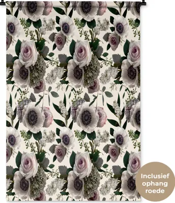 Produktbild von MuchoWow® Wandteppich Wandbehang Blumen - Rosen - Blätter 90x135 cm Tapisserie Dekoration Wandtuch - Baumwolle - Wandskulptur