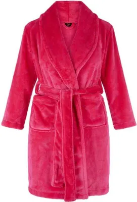 Productafbeelding van Unyqoos® Kinderbadjas voor meisjes, roze, van zachte fleece, met sjaalkraag, tailleband en zakken, maat XL (152–158)