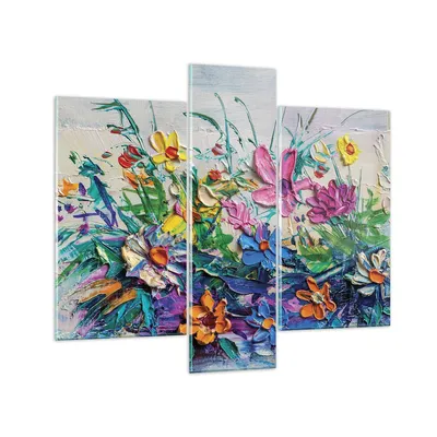 Produktbild von Bilder auf glas - 3 Teile - Blumen die Farben pastos - 95x80cm - Glasbilder - Wandbilder - Bilder - zum Aufhängen bereit - Wanddekoration aus Glas - Glas Bilder - Wandbild auf Glas - GCB95x80-4521