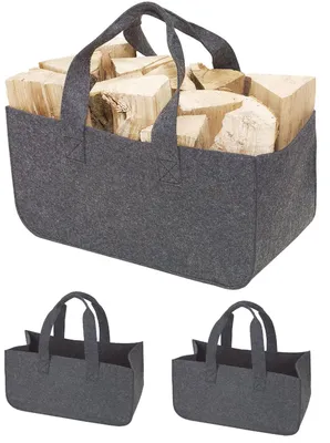 Produktbild von 2x Filztasche mit Tragegriffen Kaminholzkorb Filz  – Grau Brennholzkorb 50x25x25cm – Holztasche verwendbar als Kaminholztasche