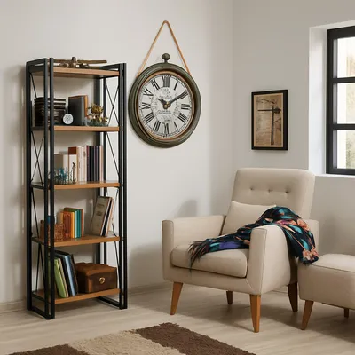 Image de Demetria - Bibliothèque, 60x35x180h cm Chêne Brun, 5 Étagères