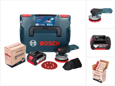Produktbild von Bosch GEX 18V-125 Professional Akku Exzenterschleifer 18 V 125 mm Brushless + 1x Akku 4,0 Ah + 1x Toolbrothers TURTLE Schleifset + L-BOXX - ohne Ladegerät