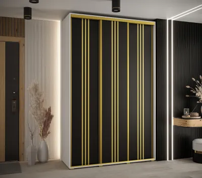 Obrázek produktu pro Šatní skříň YVONA 6 - 150/45 cm, bílá / černá / zlatá