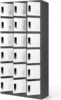 Produktbild von Umkleideschrank 3B6A Fächerschrank Schließfachschrank Wertfachschrank Metallspind Stahlblech 18 Fächer 185 cm x 90 cm x 40 cm Farbe: Anthrazit-weiß