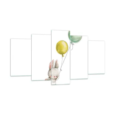 Produktbild von Bilder auf glas - 5 Teile - Häschen Luftballons Kinder - 160x85cm - Glasbilder - Wandbilder - Bilder - zum Aufhängen bereit - Wanddekoration aus Glas - Glas Bilder - Wandbild auf Glas - GEA160x85-4731
