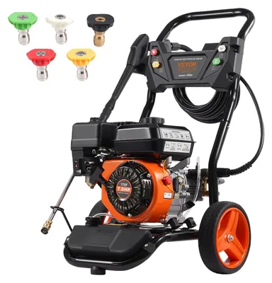 Produktbild von VEVOR Benzin Hochdruckreiniger, 4400 PSI 4,0 GPM, Benzinbetriebener Hochdruckreiniger mit Kupferpumpe, Spritzpistole und Verlängerungsrohr, 5 Schnellwechseldüsen, zum Reinigen von Autos, Häusern, Einfahrten, Terrassen, Vertikal, 3950 PSI