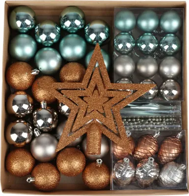 Produktbild von Weihnachtsbaumschmuck 50tlg. Christbaumschmuck Weihnachtsbaumkugeln Baumspitze, Variante:grün/kupfer