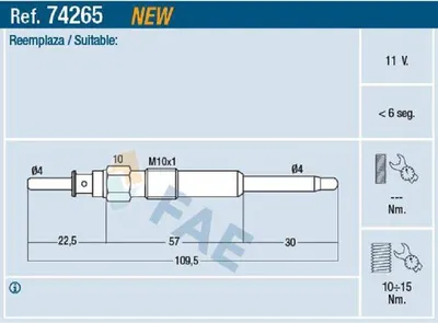 Produktbild von FAE 74265 Diesel Glühkerze für OPEL ZAFIRA B (A05)