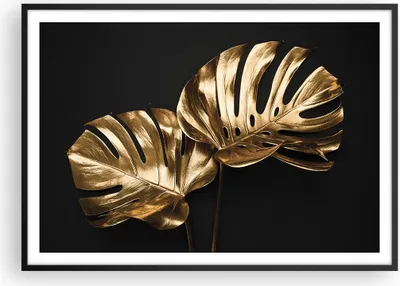 Produktbild von Gerahmtes Poster - Schwarzer Rahmen - Golden Blätter Monster - 100x70 cm - Wand Bild - Wanddeko - Wandbilder - Kunstposter - Wandposter - Bilderrahmen - Bilder - Kunstdruck - P2BAA100x70-4735