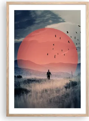 Produktbild von Gerahmtes Poster - Rahmen in heller Eiche - Westen Sonne Landschaft - 50x70 cm - Wand Bild - Wanddeko - Wandbilder - Kunstposter - Wandposter - Bilderrahmen - Bilder - Kunstdruck - P2NPA50x70-5163