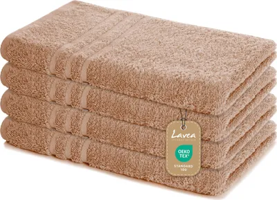 Produktbild von Lavea® 4er Set Handtuch 50x100 cm – Saugstarke und Weiche Handtücher aus 100% Baumwolle, Frottierserie Elena – Cappuccino