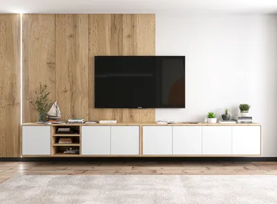 Produktbild von 2 Stk Hängende TV-Schrank Apollo + Apollo 2 300 TV Hängeschränke Modern Lindner Möbel 300cm x 39cm x 35cm Farbe: Wotan Eiche matt - weiß matt