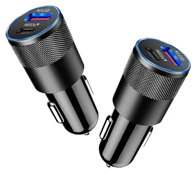 Immagine prodotto di 2 caricabatterie USB-C per accendisigari, adattatori per caricare telefoni cellulari in auto