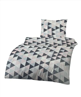 Produktbild von Mako-Satin Bettwäsche Dreiecke Rose/Blau 155x220 cm, Reißverschluss 100% Baumwolle