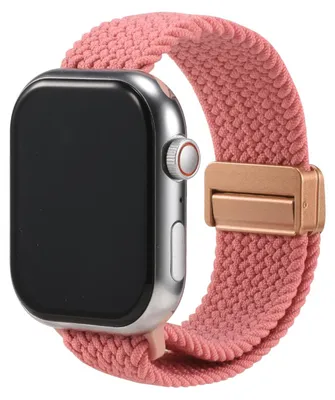 Produktbild von Nylon Loop Ersatzarmband für Apple Watch 1 2 3 4 5 6 7 8 9 10 11 SE 1 2 3 mit 38/40/41/42mm Geflochtenes Textilarmband Korallenrosa Verstellbares Smartwatch Armband Größe Universal