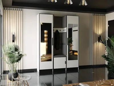 Produktbild von KIER FURNITURE Kleiderschrank, Weiß + Stoff Grau - 159,6x205x39cm
