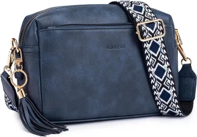 Immagine prodotto di Borsa a tracolla da donna in , 3 scomparti con zip, tracolla larga - C-blu