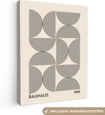 Produktbild von MuchoWow® - Leinwandbilder - Bauhaus - Vintage - Modern - Schwarz - Kunst, Wandbild, Wanddeko Bilder Wohnzimmer, 90x120 cm