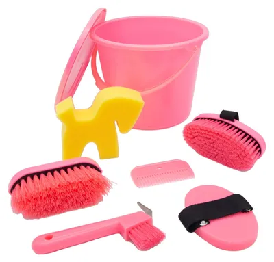 Produktbild von Putzeimer Pferdeputzset Putzbox - Mit Deckel - 6-teilig - Rosa - Für Pferd, Pony und Shetty