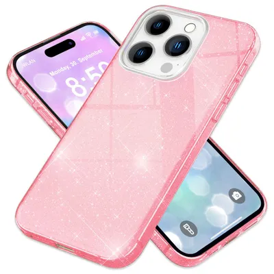 Produktbild von NALIA Glitzerhülle für iPhone 16 Pro Max – Funkelnder Glitzer-Look & Grip – SHINEPOP (Silikon Case) – Marke aus Berlin – Pink