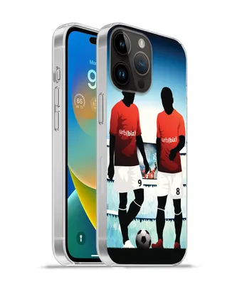 Produktbild von MuchoWow® Handyhülle Schutzhülle Hülle für Apple iPhone 14 Pro - Softcase Eine Illustration von zwei Fußballspielern in einem Stadion - Jungen - Mädchen - Kinder Silikon Softcase Handy Hülle - Umschlag