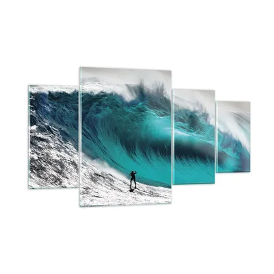 Produktbild von Bilder auf glas - 4 Teile - Surfen Welle Türkis - 160x90cm - Glasbilder - Wandbilder - Bilder - zum Aufhängen bereit - Wanddekoration aus Glas - Glas Bilder - Wandbild auf Glas - GDL160x90-4351
