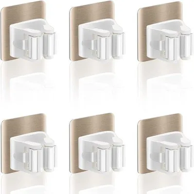 Image de Support mural autocollant pour balais, lot de 6, doré