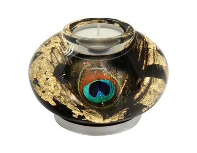 Produktbild von Moderner Teelichthalter Windlichthalter aus Glas schwarz/gold Durchmesser 11 cm
