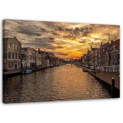 Produktbild von Leinwandbild stadt fluss architektur 120x80 cm Feeby beige wandbild bereit zum aufhängen