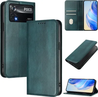 Obrázek produktu pro Pouzdro pro Xiaomi Poco X4 Pro 5G, vintage kožené pouzdro s RFID ochranou, přihrádkami na karty, stojánkem Zelený