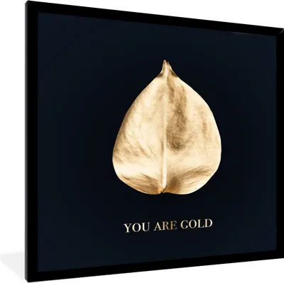 Produktbild von MuchoWow® MuchoWow® Gerahmtes Poster Blatt - Gold - Zitate 40x40 cm - Poster mit zchwarzem Bilderrahmen - Mit Rahmen - Wanddekoration Schlafzimmer