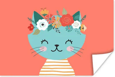 Produktbild von MuchoWow® Poster Katze - Blumen - Rosa 180x120 cm - Fotoplakat